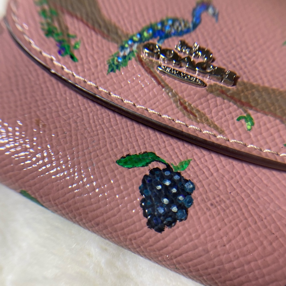 Hand Painted Peacock Pink Leather Coach Wallet - Picture 15 of 16